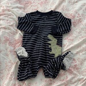 Carter's Navy and White Striped Dinosaur Footie